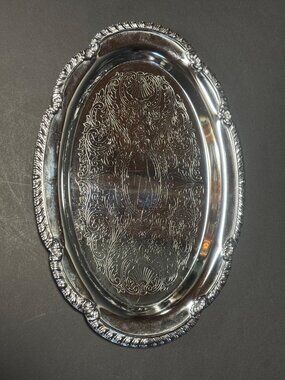 Irvinware Chrome Plated Serving Trinket Tray Ornate Design Vintage 80s